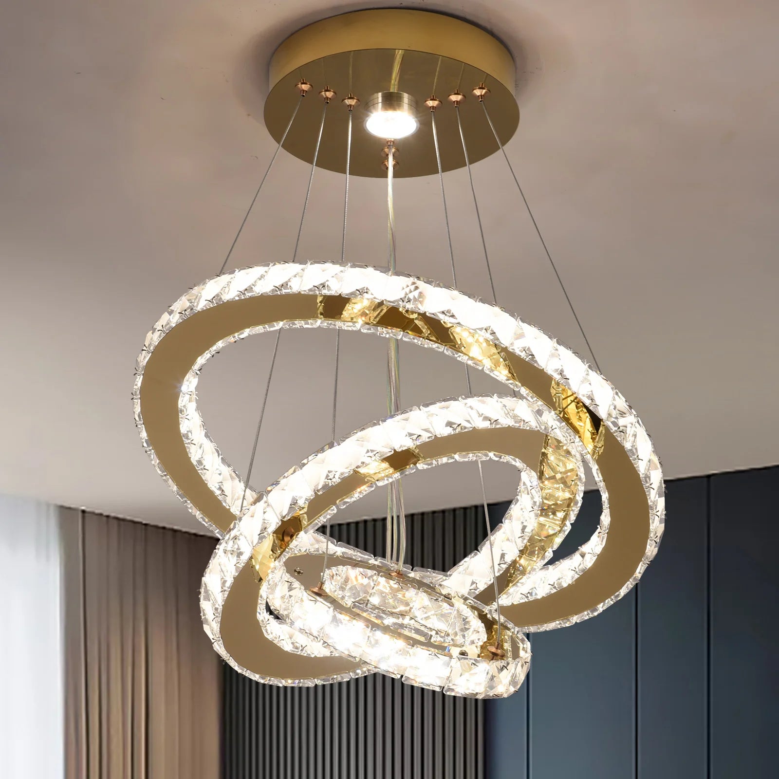 Crystal LED Chandelier – Multi-Ring Pendant Ceiling Light for Dining Room