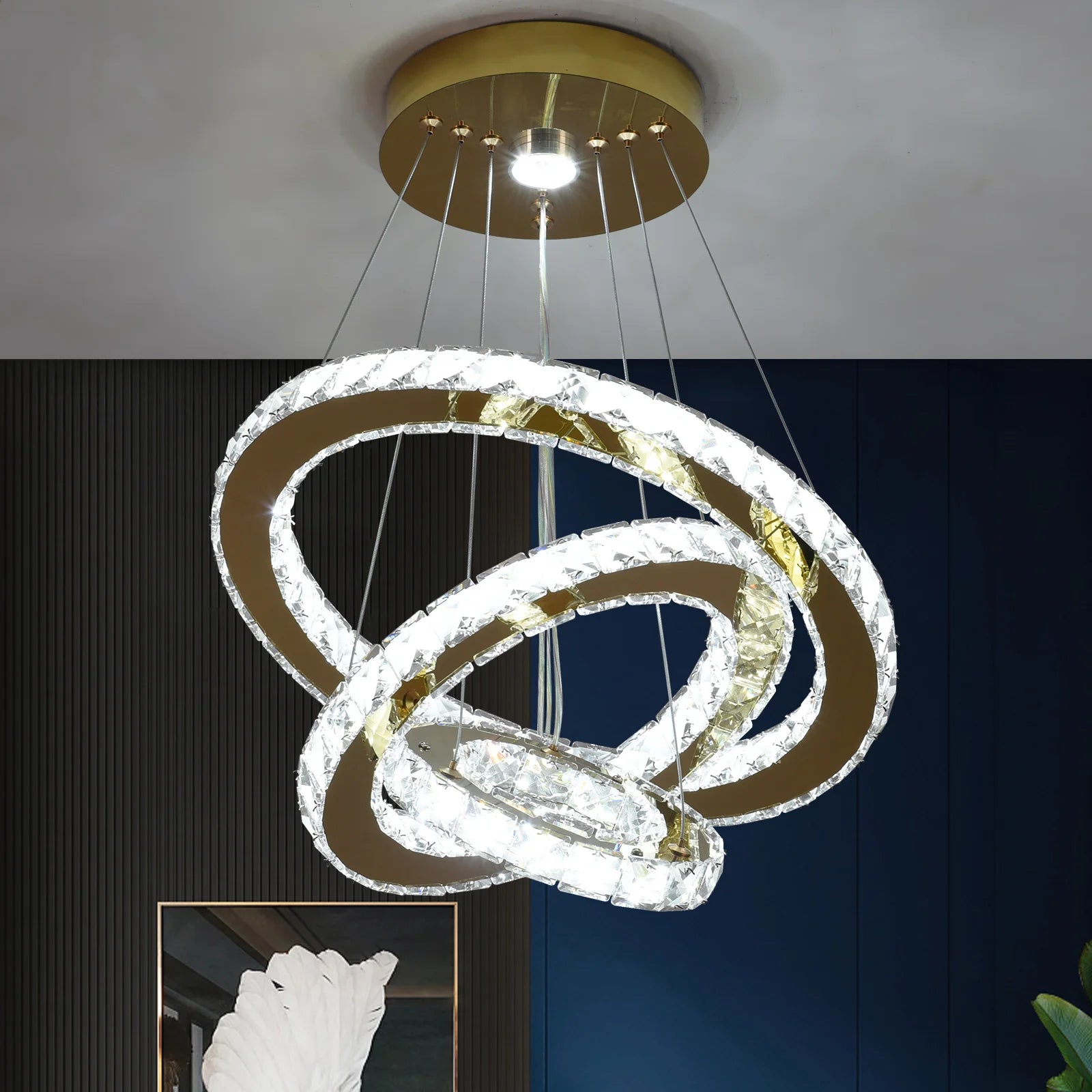 Crystal LED Chandelier – Multi-Ring Pendant Ceiling Light for Dining Room