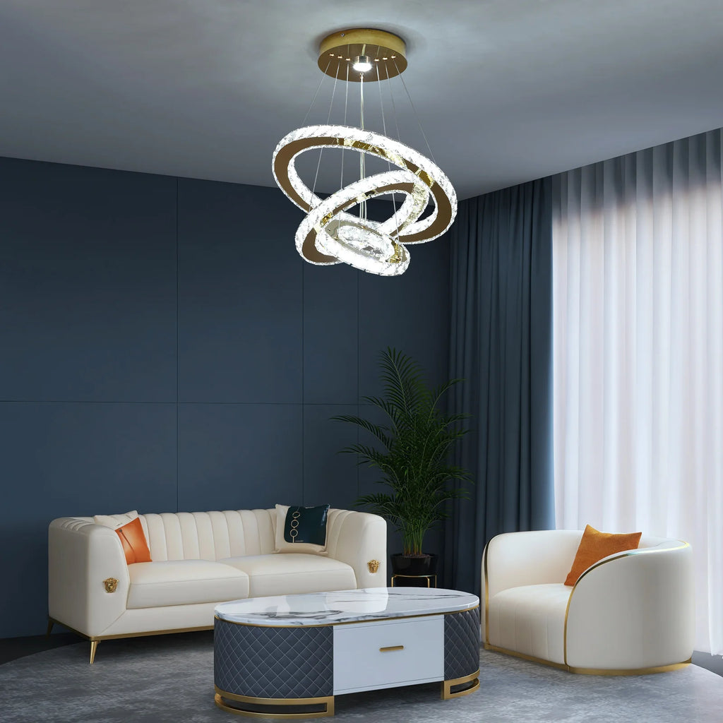 Crystal LED Chandelier – Multi-Ring Pendant Ceiling Light for Dining Room