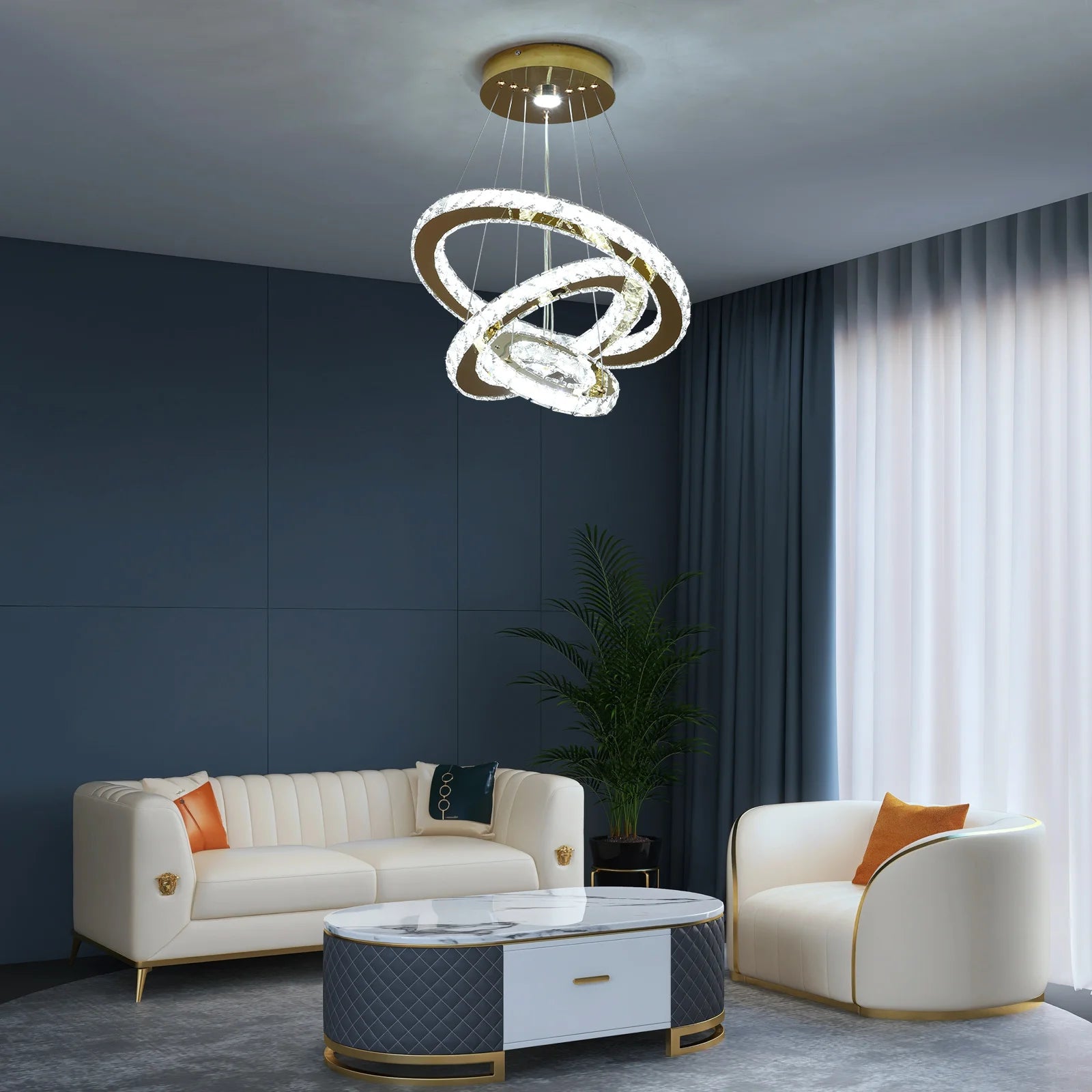 Crystal LED Chandelier – Multi-Ring Pendant Ceiling Light for Dining Room