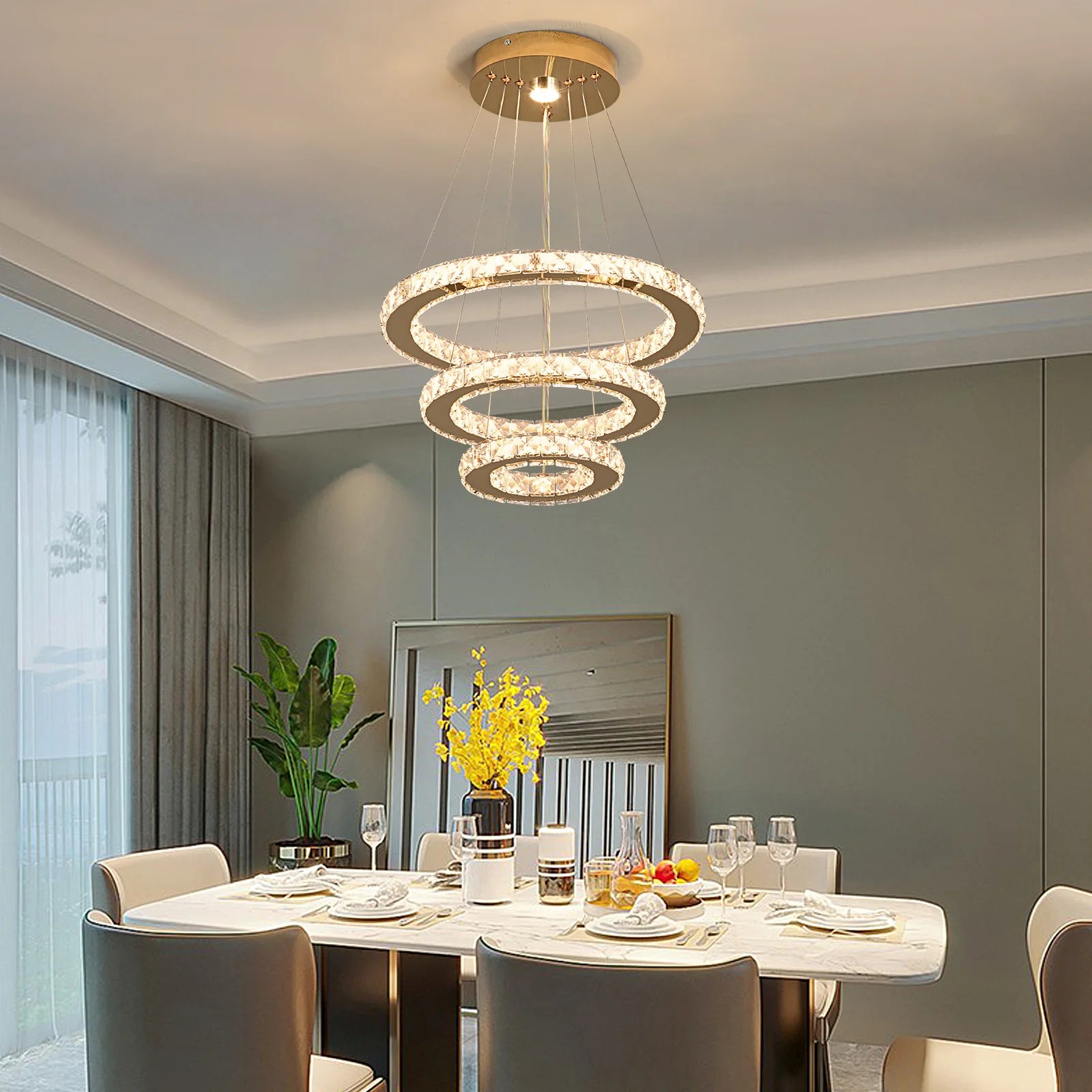 Crystal LED Chandelier – Multi-Ring Pendant Ceiling Light for Dining Room